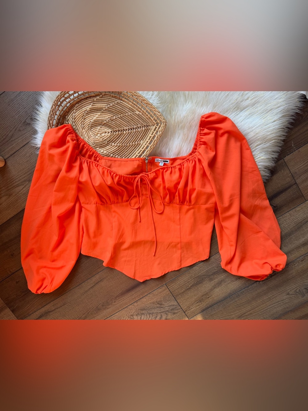 Fashion Nova Orange Myrtie Long Sleeve Blouse Corset Top Shirt Size 3x